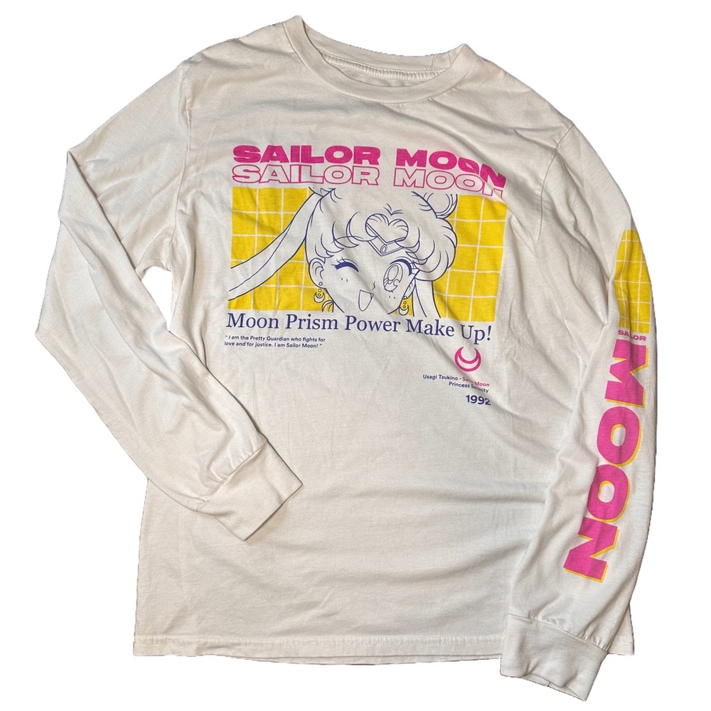 Sailor Moon Graphic Long Sleeve Tee - White with Pink & Yellow Print
